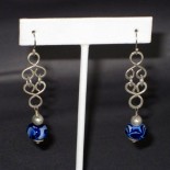 blue flame worked and sterling silver dangle earrings, silver and glass bead earrings, sterling silver and blue earrings by Leslie Stewart of Art by LK Stewart, Bend OR Sunriver OR