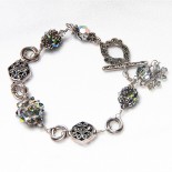 Sterling silver link bracelet with swarovski crystals seed beads and marcasite by Leslie Klipper Stewart Bend OR for Art by LK Stewart