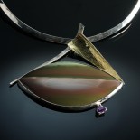 Calm Reflections Pendant. Rare Blue Mountain jasper pendant, jasper, amethyst , sterling and 18k gold pendant by Leslie Stewart of Art by LK Stewart Bend OR and Sunriver OR