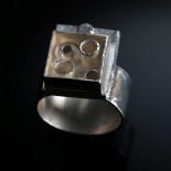 Sterling silver square ring with white sapphire, geometric ring in silver, silver square and round ring by Leslie Stewart of Art by LK Stewart Bend OR Sunriver OR