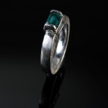 teal Maine tourmaline and sterling silver ring, tourmaline and silver ring, emerald cut Maine tourmaline and sterling ring by Leslie Klipper Stewart of Art by LK Stewart Bend OR Sunriver OR