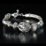 silver bracelet, bali bead bracelet, viking weave and bead sterling silver bracelet by Leslie Klipper Stewart of Art by LK Stewart Bend OR Sunriver OR