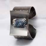 Sterling Silver artisan cuff bracelet with a snowflake obsidian stone by Leslie Stewart Bend OR for Art by LK Stewart, sterling bracelet, silver cuff bracelet, contemporary cuff bracelet, obsidian bracelet