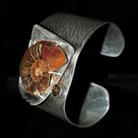 sterling silver ammonite and topaz cuff bracelet by Leslie Klipper Stewart for Art by LK Stewart