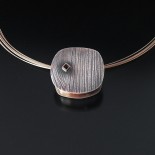Sterling silver square box pendant on a multi-strand sterling silver chain, square textured sterling one-of-a-kind pendant, silver artisan necklace by Leslie Klipper Stewart of Art by LK Stewart Bend OR Sunriver OR