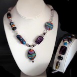flame worked quartz silver and turquoise pendant bracelet and earring set by Leslie Klipper Stewart of Art by LK Stewart Bend OR Sunriver OR